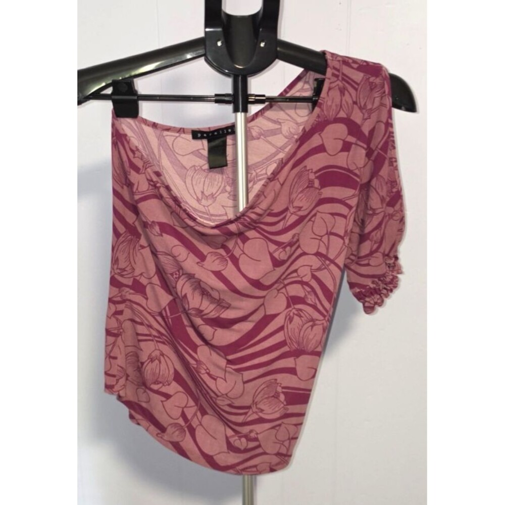 Parallel Pink Slinky Shirt Open Sleeve One Shoulder Top Blouse Shirt Large Jr